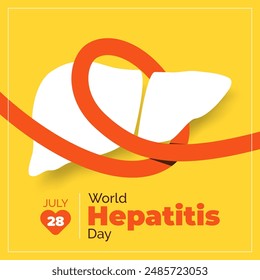 World Hepatitis Day 28th July, liver silhouette wrapped ribbon, yellow background