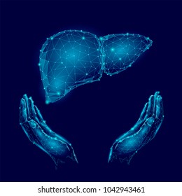 World Hepatitis Day awareness 28 July liver health. Medicine low poly model human organ hand hold polygonal geometric vector illustration