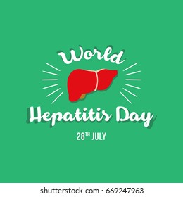 World Hepatitis Day background banner design with red and yellow ribbon and liver organ illustration. Creative concept can be used for awareness campaigns, posters and print. 