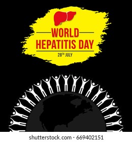 World Hepatitis Day background banner design with red and yellow ribbon and liver organ illustration. Creative concept can be used for awareness campaigns, posters and print.