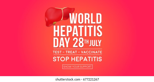 World Hepatitis Day background banner design with red and yellow ribbon and liver organ illustration. Creative concept can be used for awareness campaigns, posters and print.