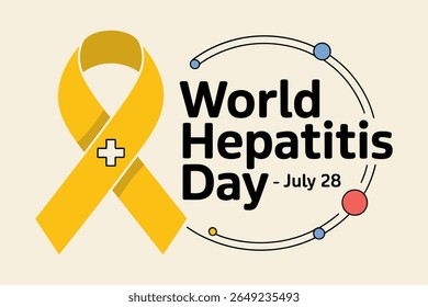 World hepatitis day banner with ribbon and red dot symbol for liver awareness and health prevention design