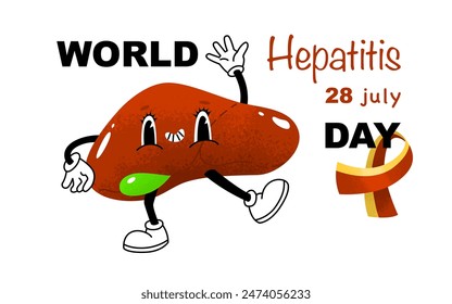 World Hepatitis Day concept banner. Fighting the disease. Image of the liver in a funny trendy groove style. Vector illustration isolated on transparent background.