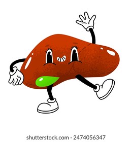 In: World Hepatitis Day Concept Banner. Bekämpfung der Krankheit. Bild der Leber im witzigen trendigen Groove-Stil. Vektorillustration isoliert auf durchsichtigem Hintergrund.