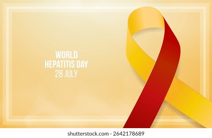World hepatitis day concept. Banner template with yellow and red ribbon and text. Vector illustration.