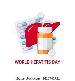 World hepatitis day concept. Design with medicine for posters, web banners, infographics etc. in flat style, vector illustration