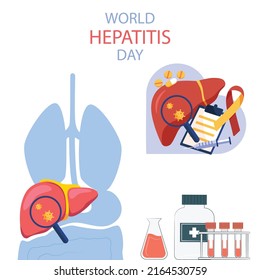 World Hepatitis Day Design Vector. Suitable for Greeting Card, Poster and Banner. Background template use for card vector design, with minimalist and modern concept, cover, backdrop, heart, lung
