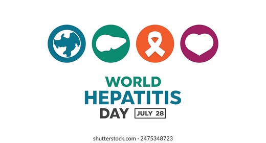 World Hepatitis Day. Earth, liver, ribbon and heart. Great for cards, banners, posters, social media and more. White background. 