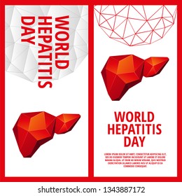 World Hepatitis Day flyer template. Abstract anatomy organ. Liver in 3D polygon style.