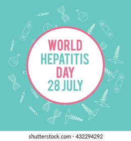 World hepatitis day. Hand drawn medical illustration. Pharmacy vector background.