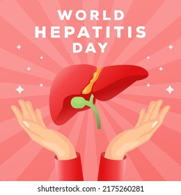 world hepatitis day illustration with human liver and hands