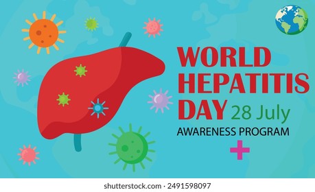 world hepatitis day illustration vector A human liver with germs hepatitis A, B, C concept  Awareness program 28 july