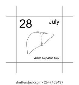 World Hepatitis Day, July 28. calendar illustration, line drawing, liver drawing, poster design to commemorate world hepatitis day
