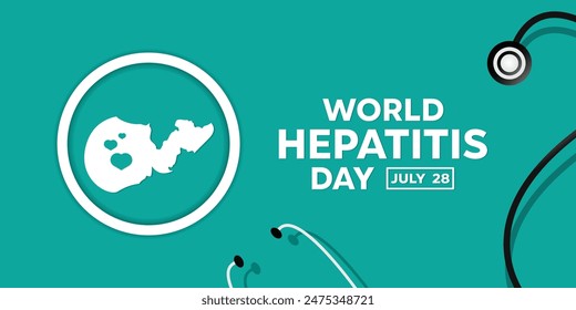 World Hepatitis Day.  Liver, heart, and stethoscope. Great for cards, banners, posters, social media and more. Green background. 