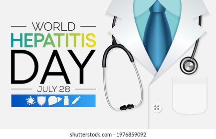 World Hepatitis day is observed every year on July 28, When the liver is inflamed or damaged, its function can be affected and certain medical conditions can cause hepatitis. Vector illustration.
