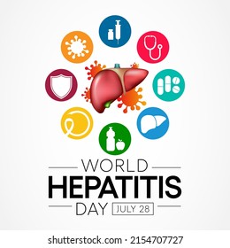 World Hepatitis day is observed every year on July 28, When the liver is inflamed or damaged, its function can be affected and certain medical conditions can cause hepatitis. Vector illustration