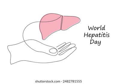 Día Mundial de la Hepatitis en una línea continua de color. Dibujo de una línea, minimalismo. Ilustración vectorial.