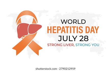 World Hepatitis day. Orange awareness ribbon with liver illustration and global health theme for World Hepatitis Day awareness campaign.
