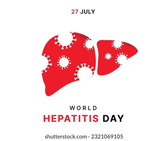 Afiche del Día Mundial de la hepatitis, aislado en fondo blanco y mapa. Ilustración vectorial.