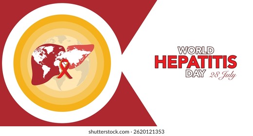 Welt Hepatitis-Tag-Poster, Papier geschnitten 3D rote Leber-Symbol. Vektorgrafik. Lebererkrankungen, Krebs und Zirrhose abstrakte Konzept Grafik.
