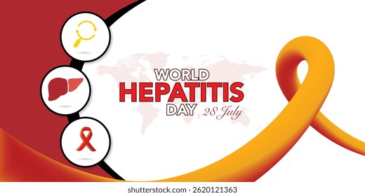 Afiche del Día Mundial de la Hepatitis, icono de hígado rojo cortado en papel en 3D. Ilustración vectorial. Enfermedad hepática, cáncer y cirrosis concepto gráfico abstracto.
