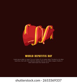 Afiche del Día Mundial de la Hepatitis con una cinta roja y amarilla alrededor del hígado, celebrado el 28 de julio