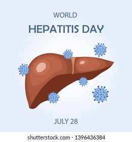 World Hepatitis Day. The symbol of the liver and hepatitis viruses. Vector illustration in flat style isolated over blue background