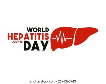 World hepatitis day text design with liver icon and heartbeat line icon on white background. July 28. Poster or banner. Flat design vector illustration.
