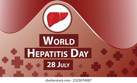 World Hepatitis Day vector banner design with smooth red and white gradient background, liver icon, medical cross icon pattern and typography. Hepatitis Day  modern minimal medical poster illustration