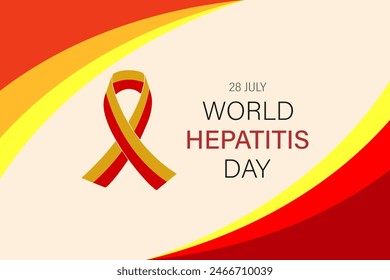 Día Mundial de la Hepatitis Anuncio de Vector para redes sociales, postal, cartel. Una ilustración con el texto Día Mundial de la Hepatitis, 28 de julio. Cinta roja y amarilla.