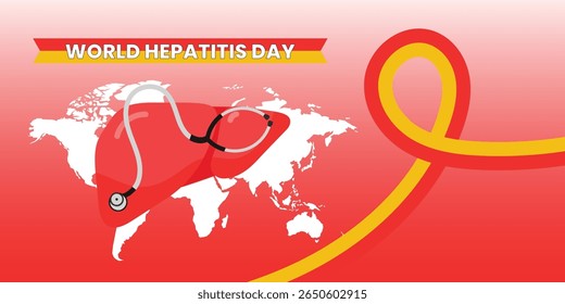 Projeto vetorial do Dia Mundial da Hepatite - Campanha de conscientização global para a saúde do fígado, ilustração médica, cartaz de prevenção de doenças, educação em saúde pública, arte vetorial plana