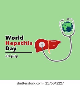 Hepatitis-Tag-Vektorgrafik , Herzstück , Stethoskop und Globus , flache Design-Illustration