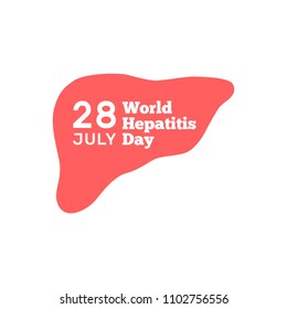 World Hepatitis Day, vector illustration, human liver, text inside, logo, label, silhouette, red, white