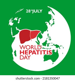 
World Hepatitis Day vector illustration. With white globe silhouette illustration. Green background. Isolated