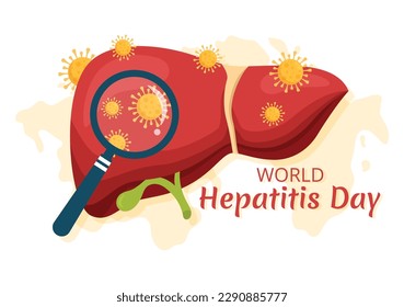 Vector del Día Mundial de la Hepatitis Ilustración de Hígado, Cáncer y Cirrosis en el Cuidado de la Salud Mano Plana Dibuja Plantillas de la Página de Inicio