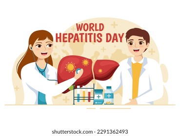 World Hepatitis Day Vector Illustration of Patient Diseased Liver, Cancer and Cirrhosis in Health Care Flat Cartoon Hand Drawn Landing Page Templates