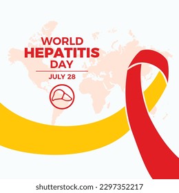 World Hepatitis Day vector illustration. Red yellow awareness ribbon and liver icon vector. July 28 every year. Important day