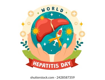 Ilustración vectorial del Día Mundial de la Hepatitis el 28 de julio de pacientes con enfermedad de hígado, cáncer y cirrosis en la atención sanitaria 