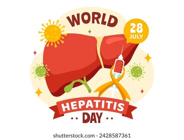 World Hepatitis Day Vector Illustration on 28 July of Patient Diseased Liver, Cancer and Cirrhosis in Healthcare Flat Cartoon Background Design 