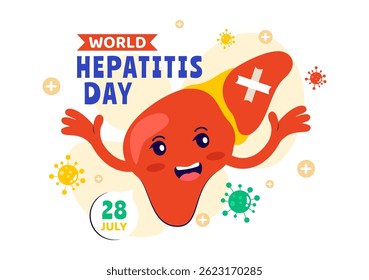 Vektor-Illustration zum Welt-Hepatitis-Tag am 28. Juli mit einem Patienten, erkrankter Leber, Leberkrebs und Leberzirrhose im Hintergrund eines Gesundheitsthemas