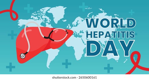 World Hepatitis Day Vetor Illustration - Liver Awareness Medical Campaign Design, Healthcare Banner, Prevention Education Poster, 28 de julho Conceito Global de Conscientização sobre a Hepatite