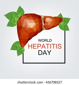 World Hepatitis Day. Vector illustration. Illustration of human liver with faceted low poly geometry effect. July 28