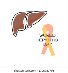Día Mundial de la Hepatitis, ilustración temática del contorno vectorial contiene la imagen de un hígado humano, una cinta y una inscripción