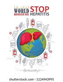 World hepatitis day vector poster in modern flat design on white background. 28 July