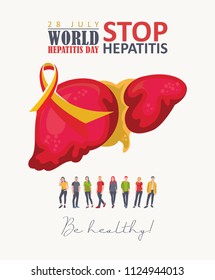 World hepatitis day vector poster in modern flat design on white background. 28 July