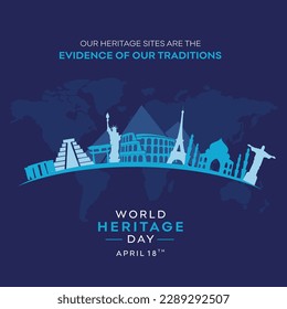 World Heritage Day, April 18, Wonders of the world, 7 Wonders, Architectural Heritage Sites, Social Media Post Vector Template 