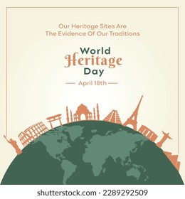 World Heritage Day, April 18, Wonders of the world, 7 Wonders, Architectural Heritage Sites, Social Media Post Vector Template 