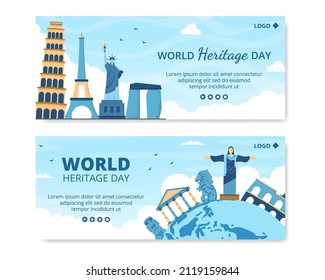 Plantilla de banner del Día del Patrimonio Mundial Ilustración de diseño plano editable de fondo cuadrado adecuado para medios sociales, tarjetas de felicitación y anuncios web