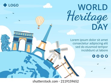 World Heritage Day Brochure Template Flat Design Illustration Editable of Square Background Suitable for Social Media, Greeting Card and Web Ads