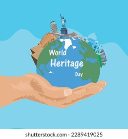 world heritage day earth on human hand  